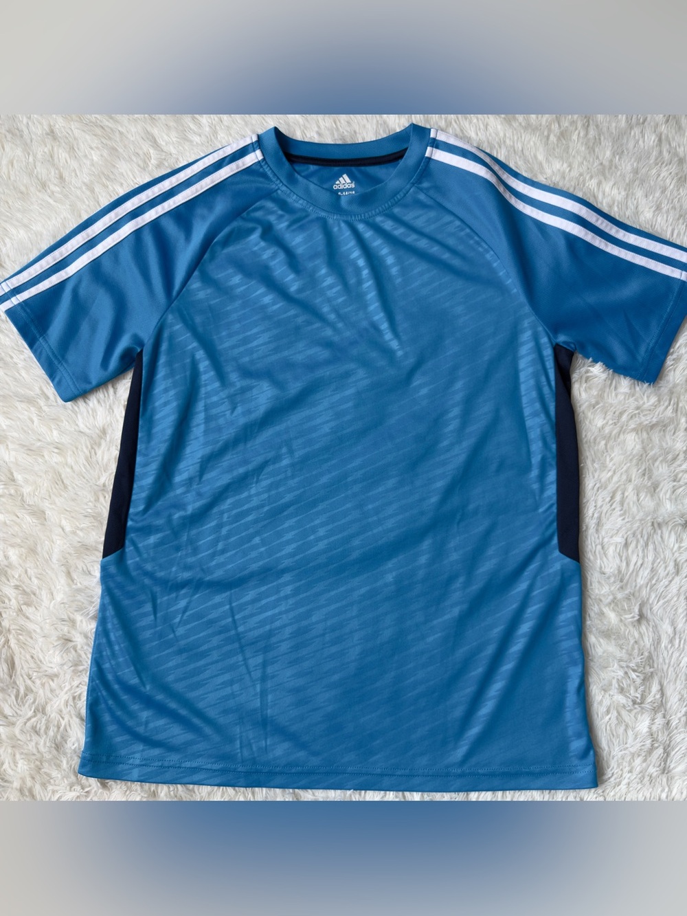 adidas Youth Blue Short Sleeve Athletic Tee with White Stripes